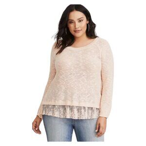Torrid Plus size Blush Pink Split Back Knit Sweater with Lace
